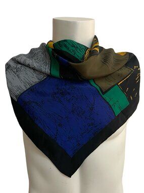 Vintage Picasso Inspired Silk-Feel Scarf Abstract Art Square 34”